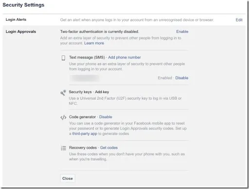 Facebook Security Settings