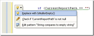 Resharper 5 - Smart Tag showing option to replace with String.IsNullOrEmpty