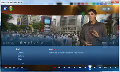 Photo of Windows Media Center showing 'Interactive TV' menu