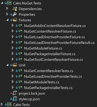 Cake.NuGet.Tests project structure