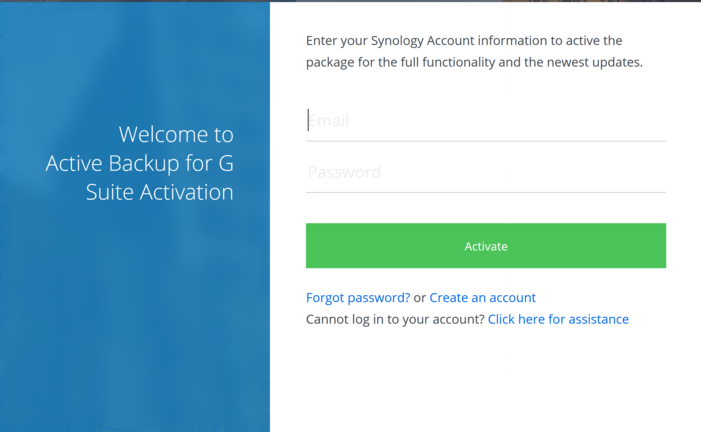 Active Backup for G Suite Activation account details