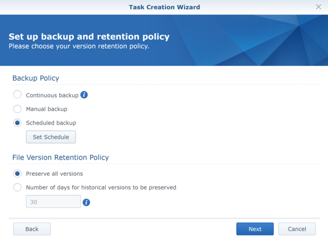 Set up backup and retention policy