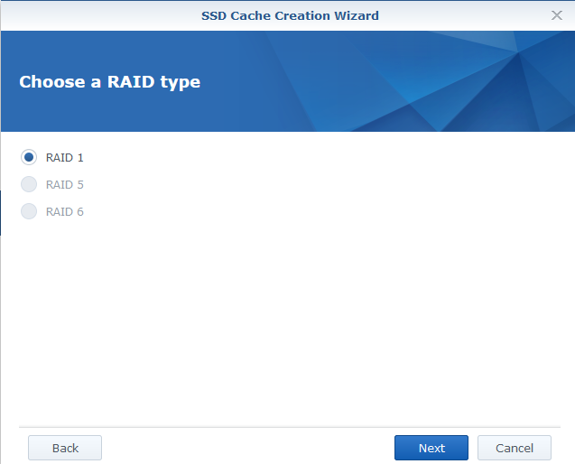 SSD Cache Creation Wizard - Choose a RAID type