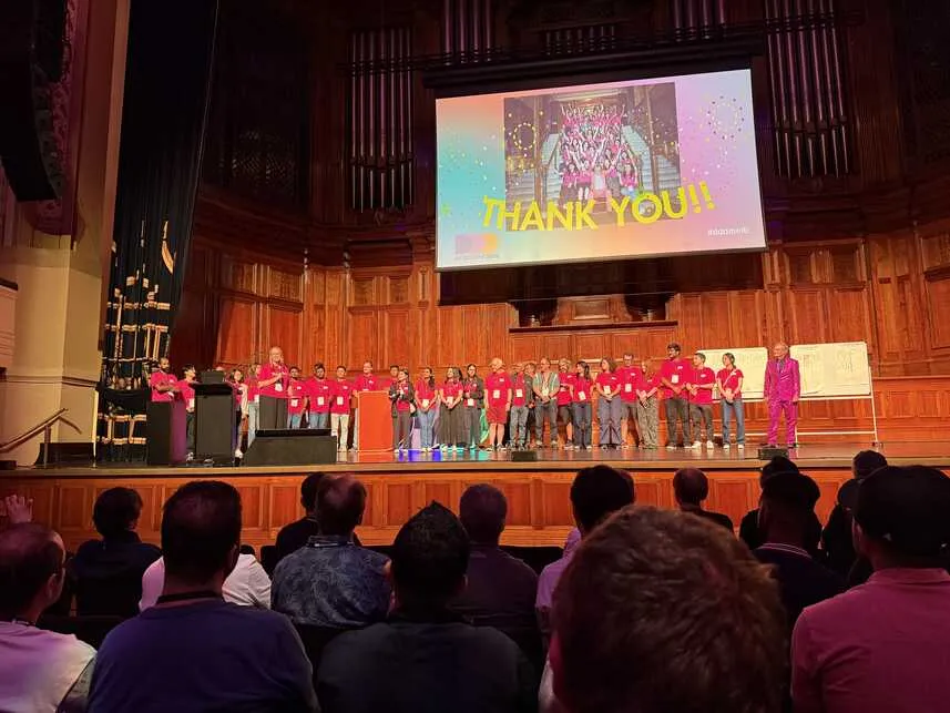 All the volunteers and organisers gathered on stage