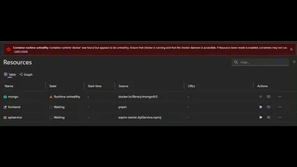 Aspire dashboard showing becoming healthy state