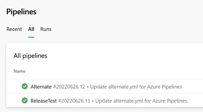 Screenshot of Azure Pipelines in a project