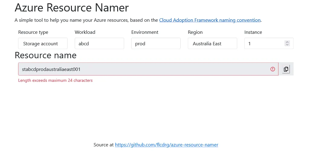 Screenshot of invalid too long