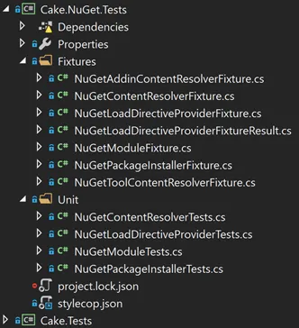 Cake.NuGet.Tests project structure