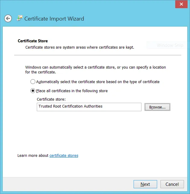 Certificate import wizard