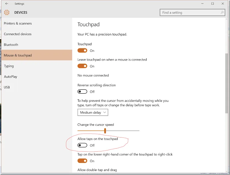 Windows 10 Touchpad settings