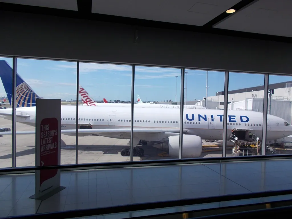 United Airlines plane at terminal