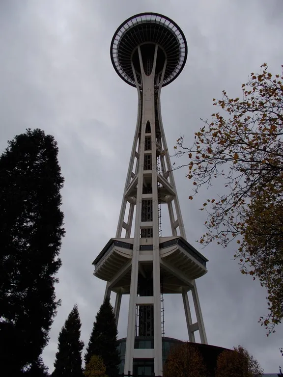 View of Seattle Space Needle tower from base
