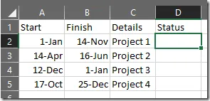 Spreadsheet with extra Status column added