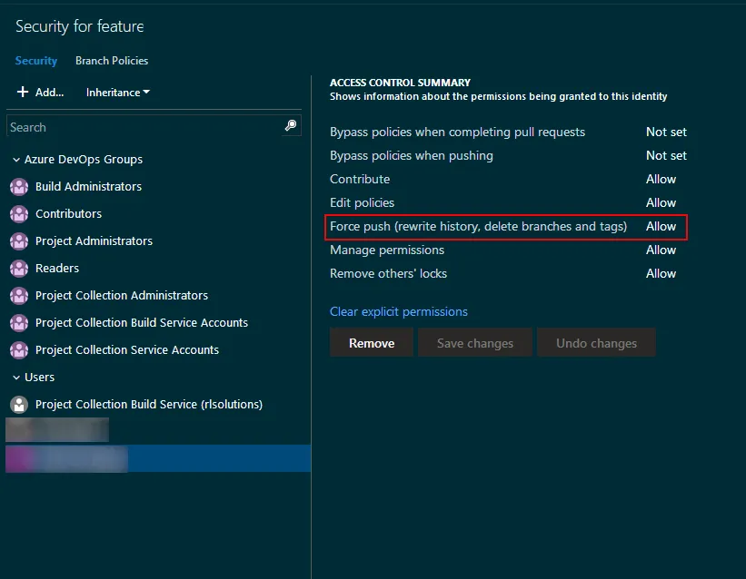 Azure DevOps Branch user permissions