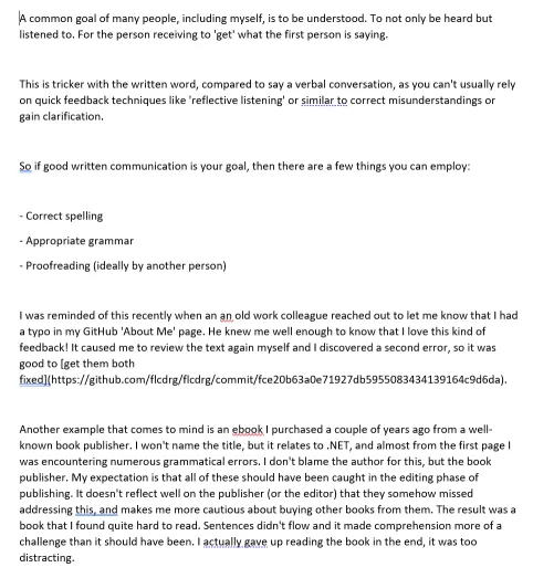 Screenshot of Microsoft Word grammar/spelling warnings