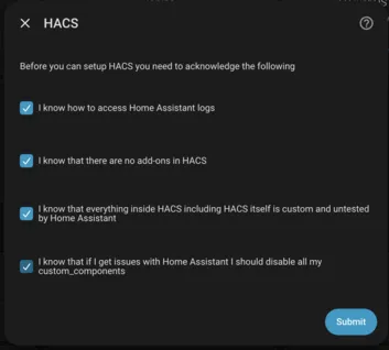 Screenshot of HA HACS confirmation dialog