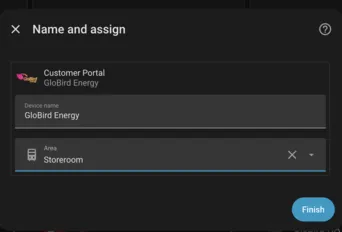 Screenshot of HA assigning a name to GloBird device