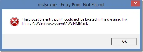 mstsc.exe - Entry Point Not Found