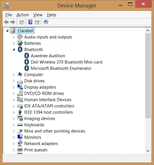 Windows Device Manager, showing Bluetooth devices