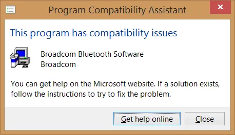 Window Program Compatibility Assistant warning dialog
