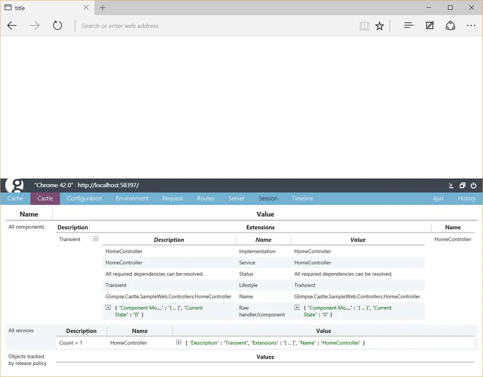 Web browser showing Glimpse dashboard