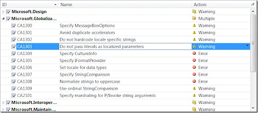Visual Studio Code Analysis Settings - changing warnings to errors