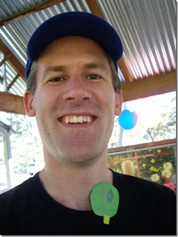 Photo of David wearing a '40 years old' badge