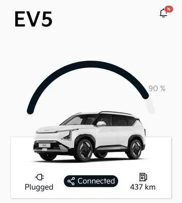 Screenshot of Kia app showing charging complete
