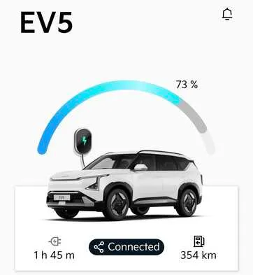 Screenshot of Kia app with charging in progress