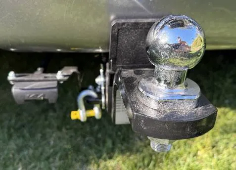 Closeup of towbar with tow ball attached