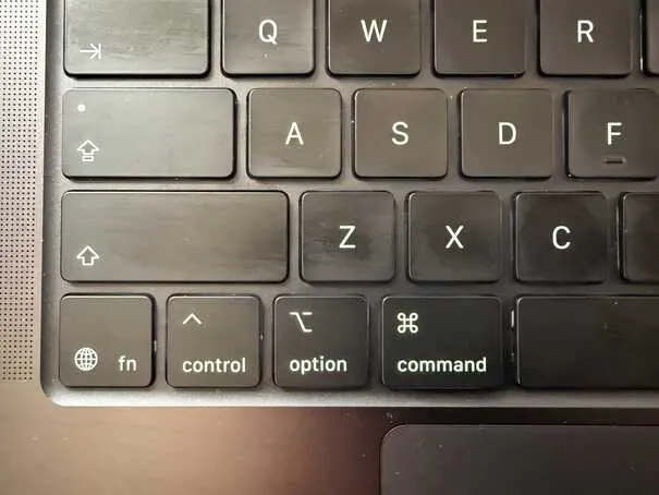 MacBook Pro keyboard showing modifier keys