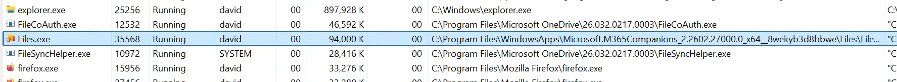 Screenshot of Windows Task Manager showing 'Files.exe' process running