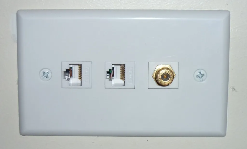 Wallplate with two network jacks and F-type connector