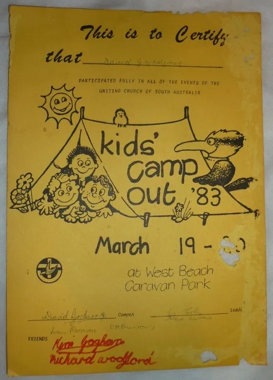 Photo of David's KCO 1983 certificate