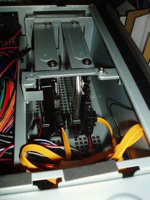 Hard drive caddies installed in case