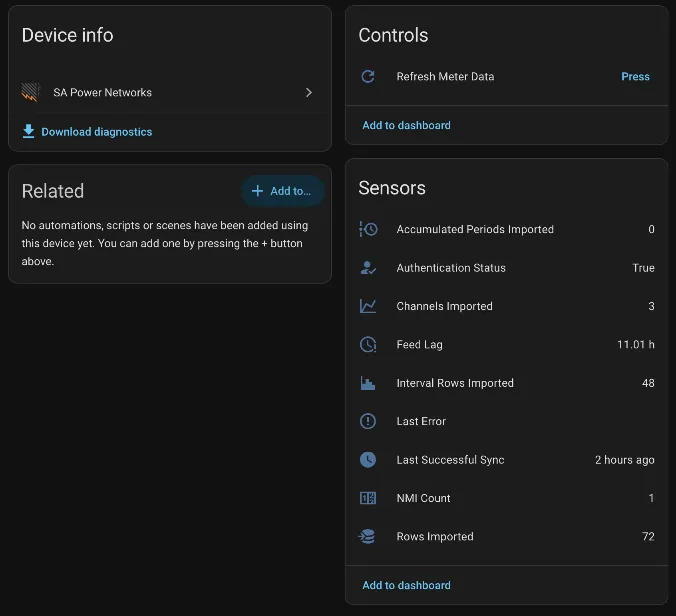 Screenshot of Integration in Home Assistant