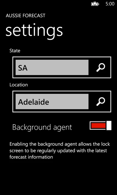 Application main page screenshot