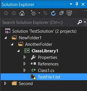 Visual Studio Solution Explorer, with first project expanded