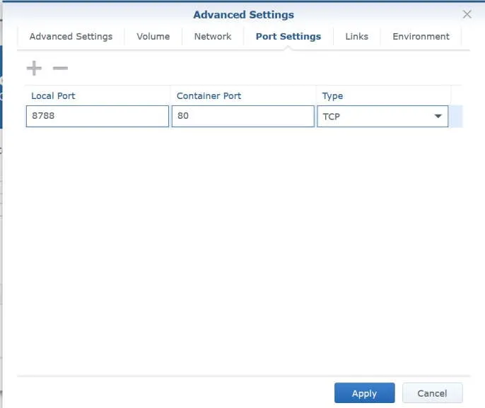 Port settings tab