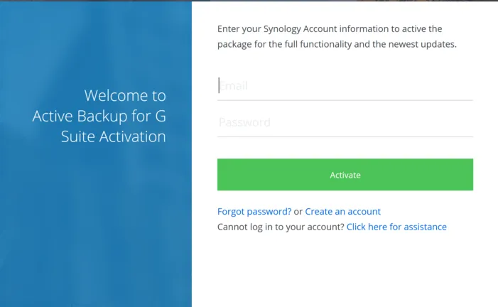 Active Backup for G Suite Activation account details