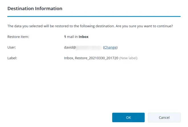 Active Backup for G Suite Portal - Restore email