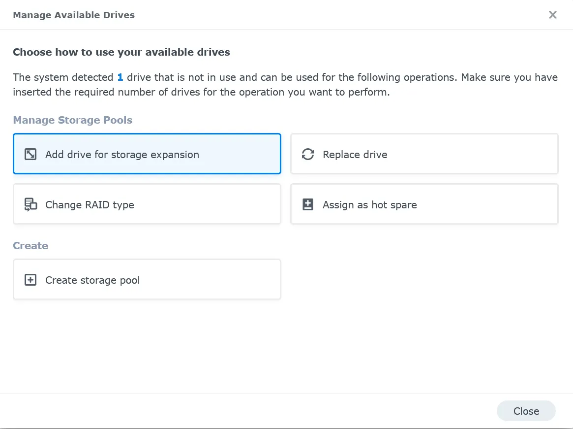 Manage Available Drives dialog