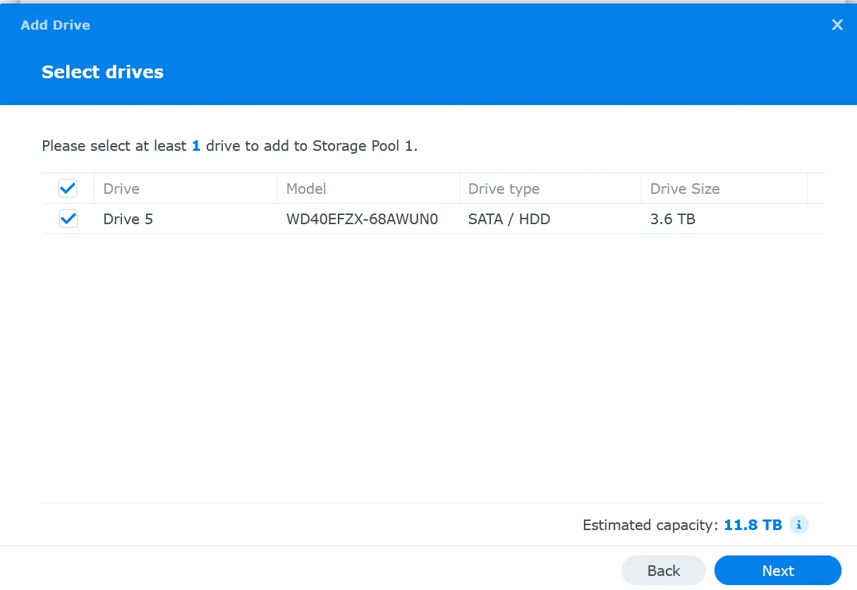 Add drive wizard - select drives