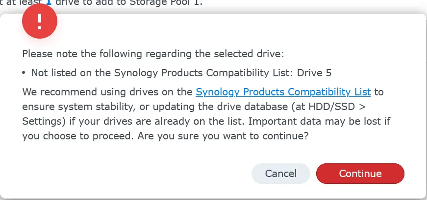 Warning about incompatible drives