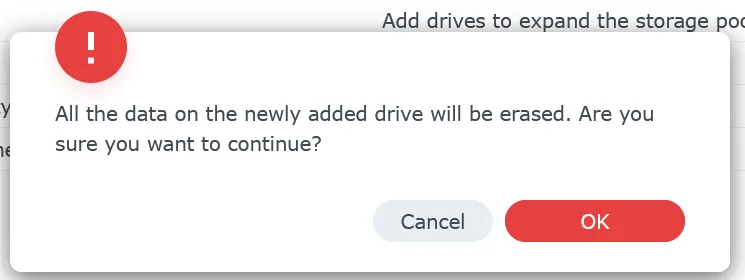 Confirm that a new drive will be erased