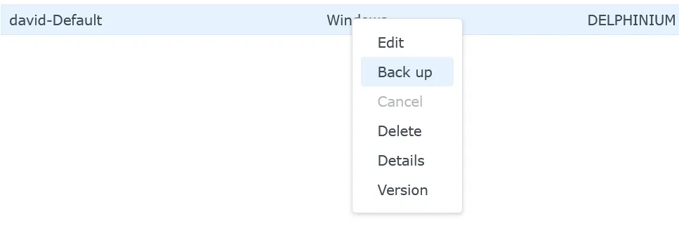 Synology backup context menu