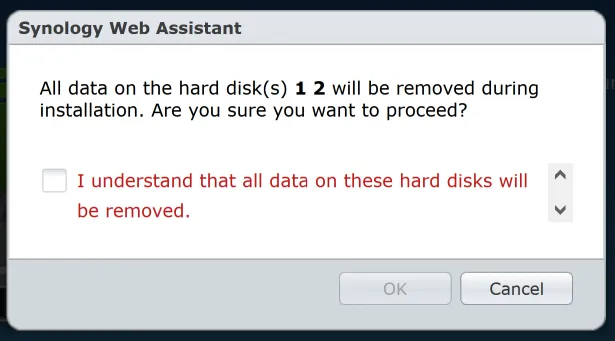 Confirm disks will be formatted