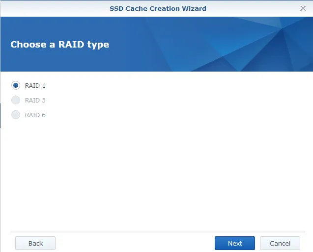 SSD Cache Creation Wizard - Choose a RAID type
