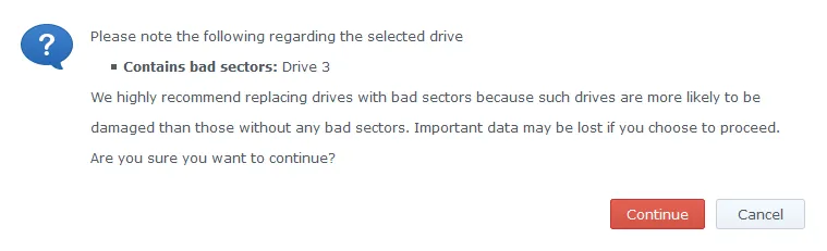 Storage Pool Creation Wizard - Contains Bad Sectors