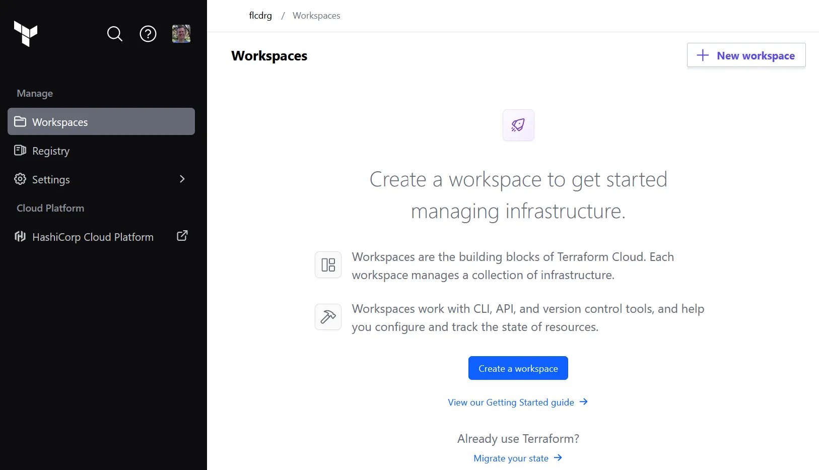 Terraform Cloud - Workspaces tab